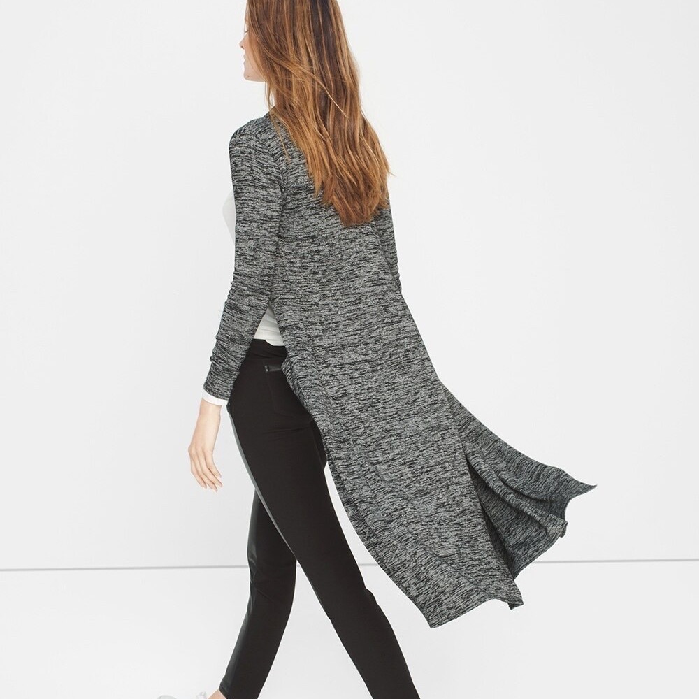 White House Black Market gray knee-length duster / long open cardigan (Medium)